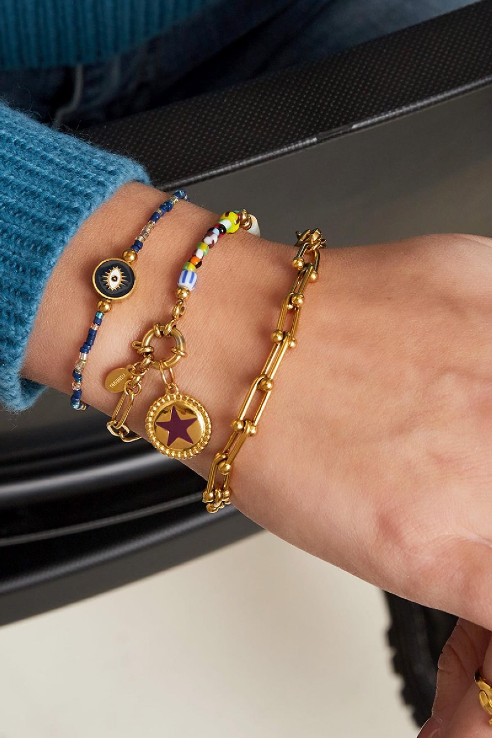 Beaded bracelet Gold Color Glass h5Picture2